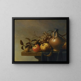 Harmen Steenwyck - Still Life With A Ewer And Some Fruit On A PartlyDraped Stone Ledge.webp