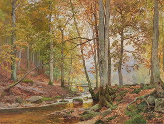 Heinrich Bhmer - Autumn Woodland with Bridge over a Stream.webp