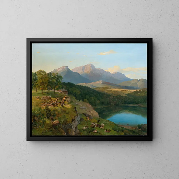 Vista dell'Untersberg nel paese di Berchtesgaden - Heinrich Brandes — quadro incorniciato alla parete