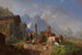 Villaggio di montagna con fontana, sullo sfondo il massiccio del Wetterstein - Heinrich Bürkel — vista dell’opera