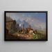 Villaggio di montagna con fontana, sullo sfondo il massiccio del Wetterstein - Heinrich Bürkel — quadro incorniciato alla parete