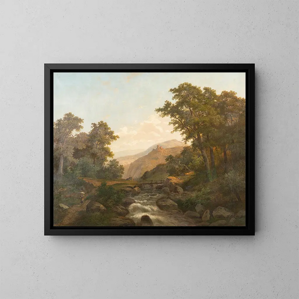 Paesaggio romantico con castello e ruscello selvaggio - Heinrich Eduard Heyn — quadro incorniciato alla parete