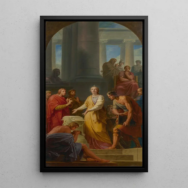 Sainte Catherine argumentant contre i filosofi pagani davanti all'imperatore Massenzio - Heinrich Friedrich Füger — quadro incorniciato alla parete