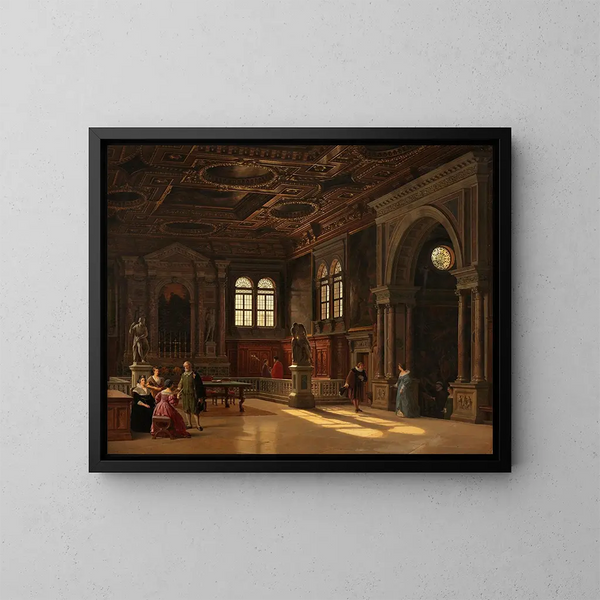 Interno della Scuola di San Rocco, Venezia - Heinrich Hansen — quadro incorniciato alla parete