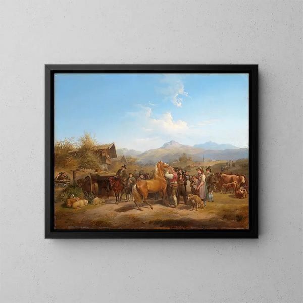 Mercato dei cavalli in Tirolo - Heinrich Marr — quadro incorniciato alla parete