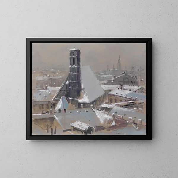 Vista sui tetti di Vienna e la chiesa dei Minoriti - Heinrich Schröder — quadro incorniciato alla parete