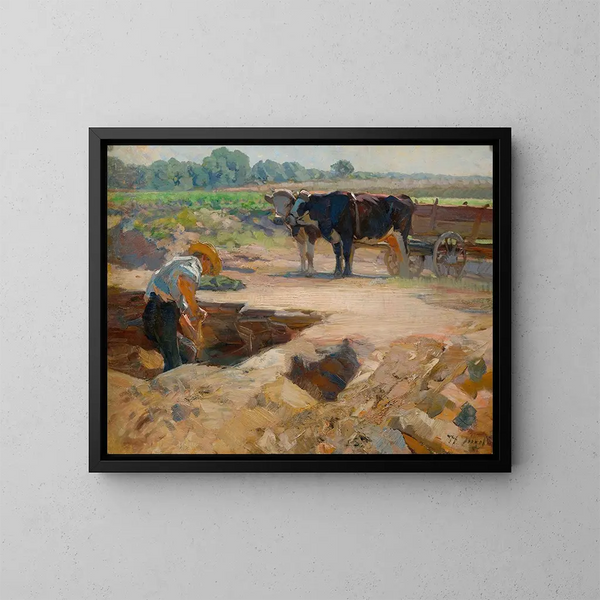 Un torniere di torba con una squadra di buoi - Heinrich von Zügel — quadro incorniciato alla parete