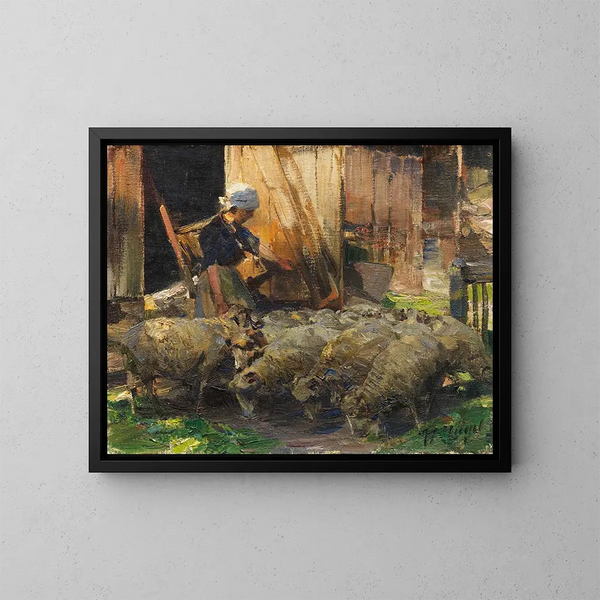 Bergère con pecore - Heinrich von Zügel — quadro incorniciato alla parete