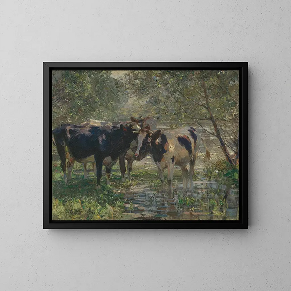 Tre mucche al fiume - Heinrich von Zügel — quadro incorniciato alla parete