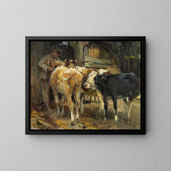 Khe devant l'étable - Heinrich von Zügel — quadro incorniciato alla parete