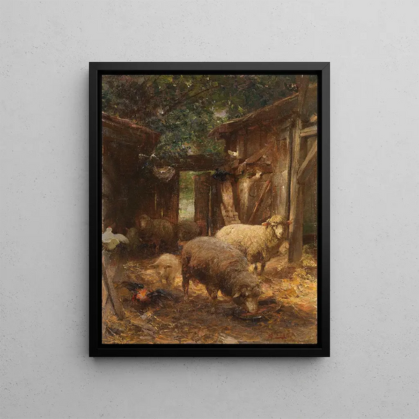 Heinrich Von Zgel - Schafe und Lmmer beim Hhnerstall.webp