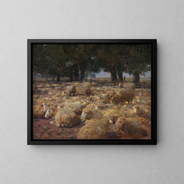 Parco delle pecore di Heidemoor - Heinrich von Zügel — quadro incorniciato alla parete