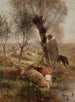 Berger avec chien et troupeau sous des saules au bord de l'eau - Heinrich von Zügel — vista dell’opera