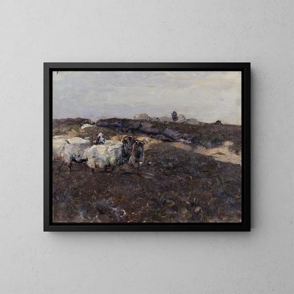 Pecore nella brughiera - Heinrich von Zügel — quadro incorniciato alla parete
