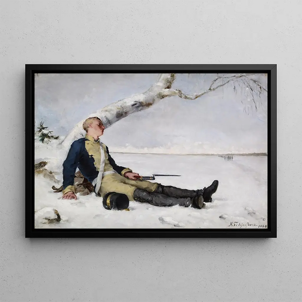 Guerriero ferito nella neve - Helene Schjerfbeck — quadro incorniciato alla parete