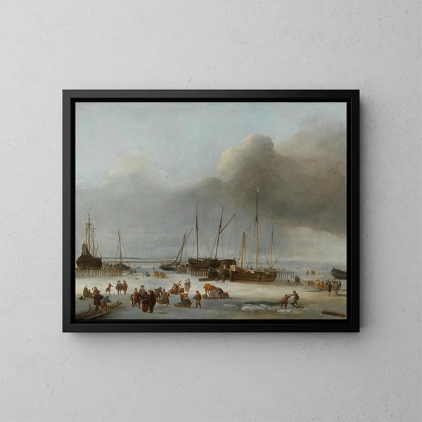 Pattinaggio sui moli è a est di Amsterdam - Hendrick Jacobsz Dubbels — quadro incorniciato alla parete