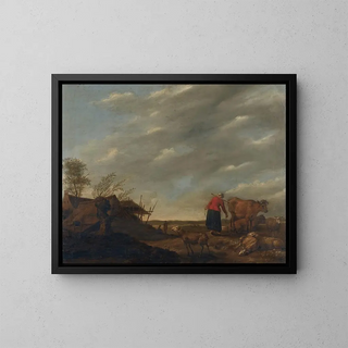 Paesaggio con una lattaia - Hendrick Mommers — quadro incorniciato alla parete