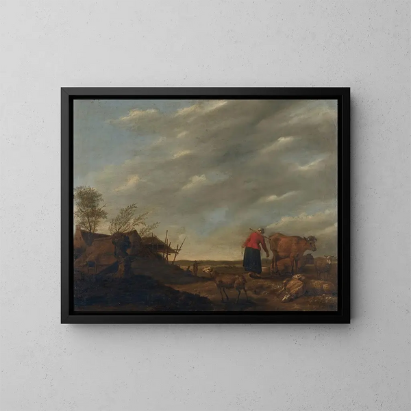 Paesaggio con una lattaia - Hendrick Mommers — quadro incorniciato alla parete