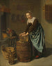 Donna che pulisce un contenitore - Hendrick ten Oever — vista dell’opera