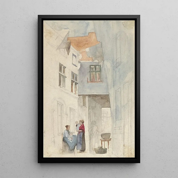 Femmes avec un enfant dans une ruelle - Hendrik Adriaan Christiaan Dekker — quadro incorniciato alla parete