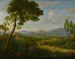Paesaggio esteso con viaggiatori su una strada, templi romani oltre - Hendrik Frans van Lint — vista dell’opera