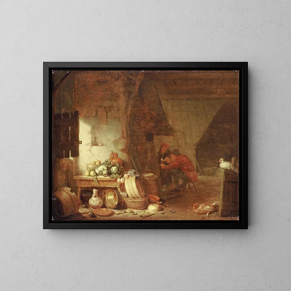 Interno della cucina dei contadini - Hendrik Martensz Sorgh — quadro incorniciato alla parete