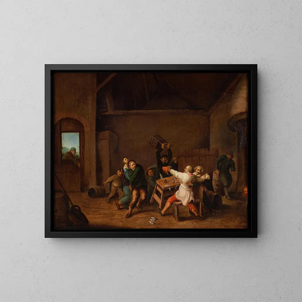 Ambiente di rissa in una taverna - Hendrik Martensz Sorgh — quadro incorniciato alla parete