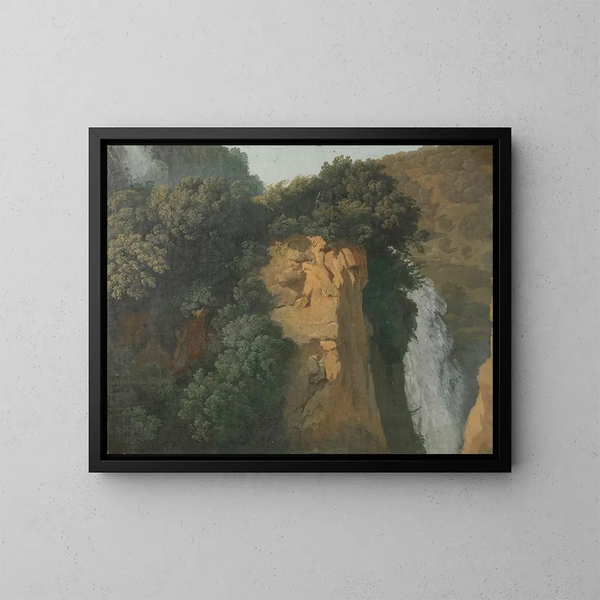 scogli invasi con una cascata in Italia, forse a Tivoli - Hendrik Voogd — quadro incorniciato alla parete