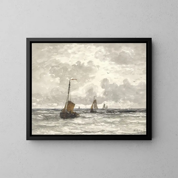 Bateaux di pesca sulle onde - Hendrik Willem Mesdag — quadro incorniciato alla parete