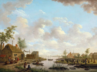 Hendrik Willem Schweickhardt - Landscape with Fishermen and Farmers Extracting Peat in a Marsh.webp