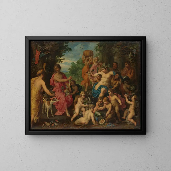 Diane che offre vino e frutta a Bacco e alla sua corte - Hendrik van Balen — quadro incorniciato alla parete