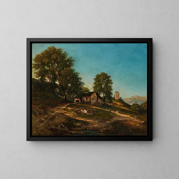 Paesaggio estivo con fattoria - Henri-Joseph Harpignies — quadro incorniciato alla parete