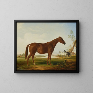 Modal in un paesaggio con cavalli in lontananza - Henri Delattre — quadro incorniciato alla parete