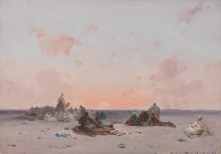 Henri Duvieux - Sunset in the desert over a Bedouin camp.webp