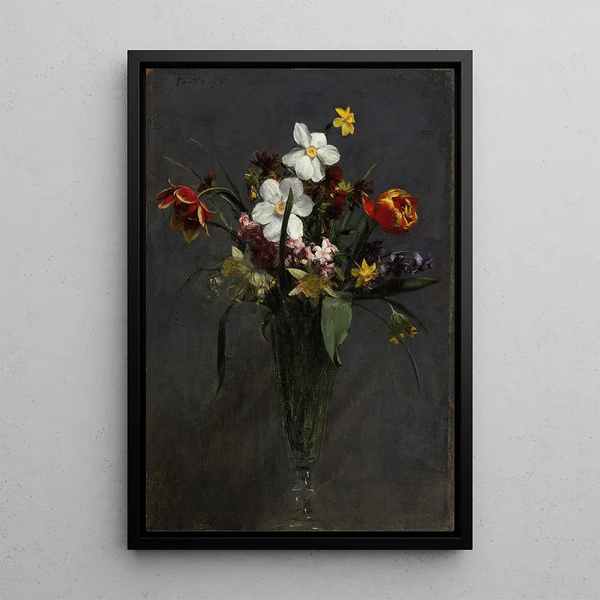 Fleurs de printemps: tulipes, narcisi, giacinti, giunchiglie e nasturzi - Henri Fantin-Latour — quadro incorniciato alla parete