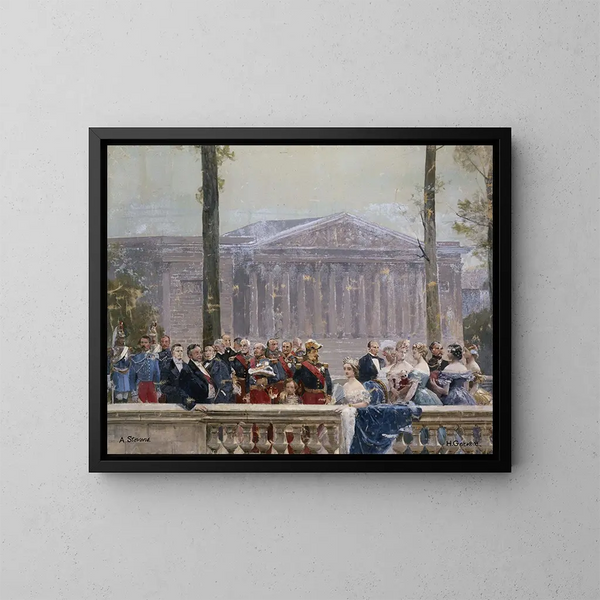 La famiglia imperiale circondata da numerose personalità del Secondo Impero davanti al palazzo Bourbon - Henri Gervex — quadro incorniciato alla parete