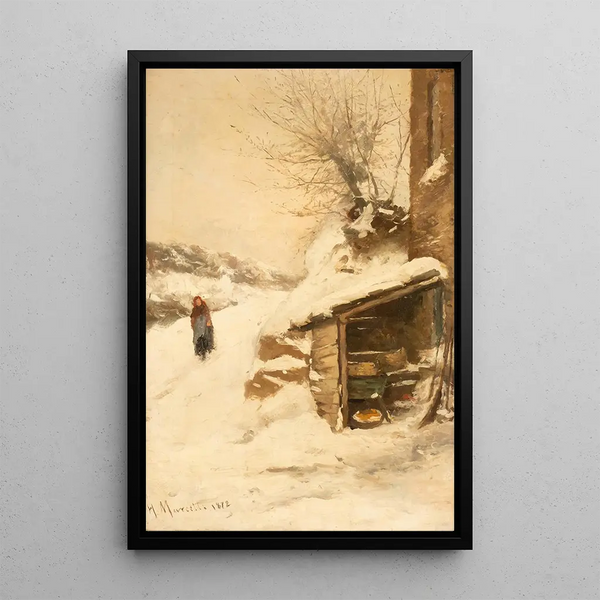 Paysanne dans un paysage enneigé - Henri Joseph Marcette — quadro incorniciato alla parete