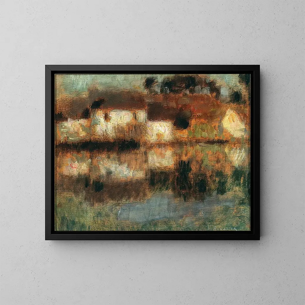 Le case sull'acqua a Berneval o il canale alla luce della luna - Henri Le Sidaner — quadro incorniciato alla parete