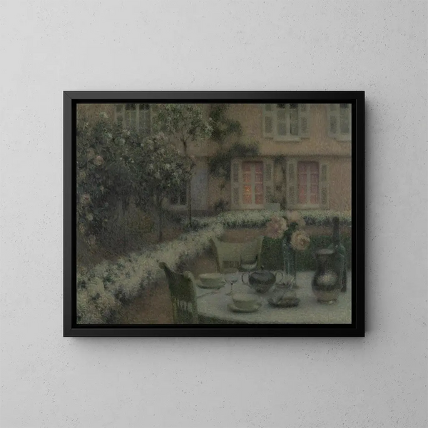 La tavola nel giardino bianco a Gerberoy - Henri Le Sidaner — quadro incorniciato alla parete