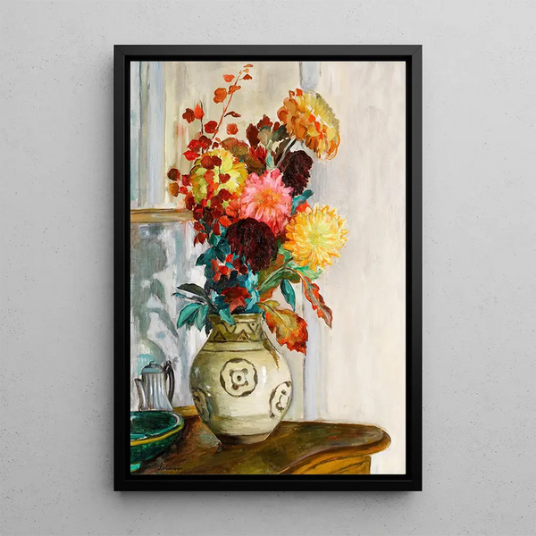 Vase di crisantemi - Henri Lebasque — quadro incorniciato alla parete
