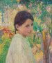 Busto di giovane ragazza di tre quarti su sfondo di giardino - Henri Martin — vista dell’opera