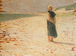 Donna in abito tradizionale in piedi su una spiaggia - Henri Martin — vista dell’opera