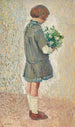 Fillette in grembiule da studentessa che tiene un mazzo di fiori - Henri Martin — vista dell’opera