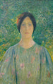 Jeune femme à la robe fleurie - Henri Martin — vista dell’opera