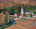 L'église de Labastide-du-Vert avec le pont et la rivière un soir d'automne - Henri Martin — vista dell’opera