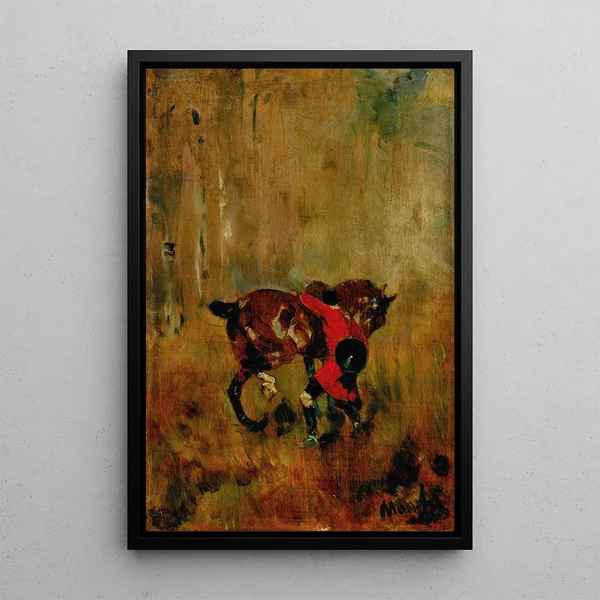 Cavalier de chasse à courre ressanglant son cheval - Henri de Toulouse-Lautrec — quadro incorniciato alla parete