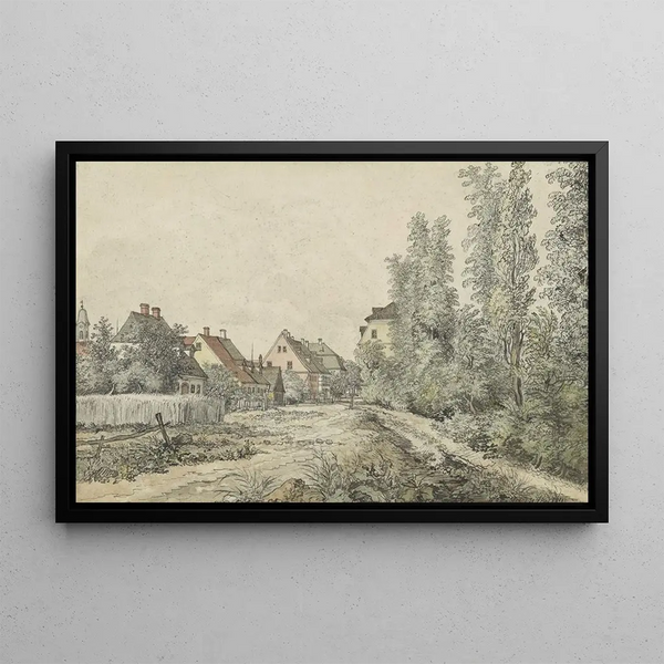 Henry Edridge - Dorpsweg met huizen.webp