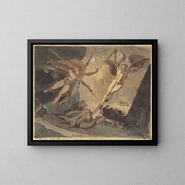 Satan inizia il contatto con la lancia di Ithuriel - Henry Fuseli — quadro incorniciato alla parete