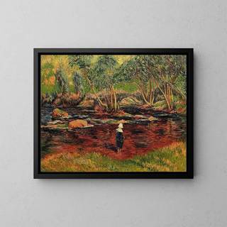 Bretonne di Pont-Aven con i piedi nel fiume - Henry Moret — quadro incorniciato alla parete