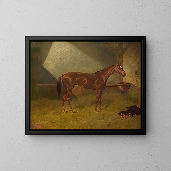 Un cavallo da corsa in scuderia - Henry Stull — quadro incorniciato alla parete